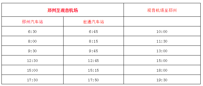 邳州至徐州觀音機場 班次時刻表調整冬季時間